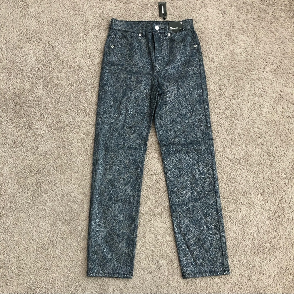 Express Slim Super High Rise Blue Metallic Jeans Womens 0